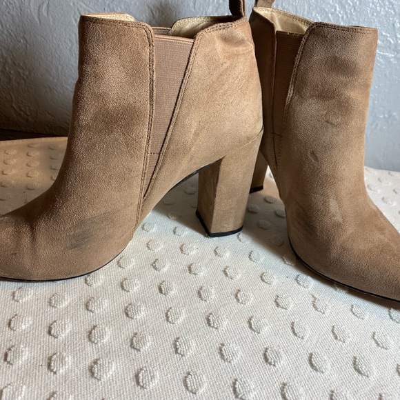BCBG Maxazria Camel Suede Chunk Heel Booties - Picture 7 of 16